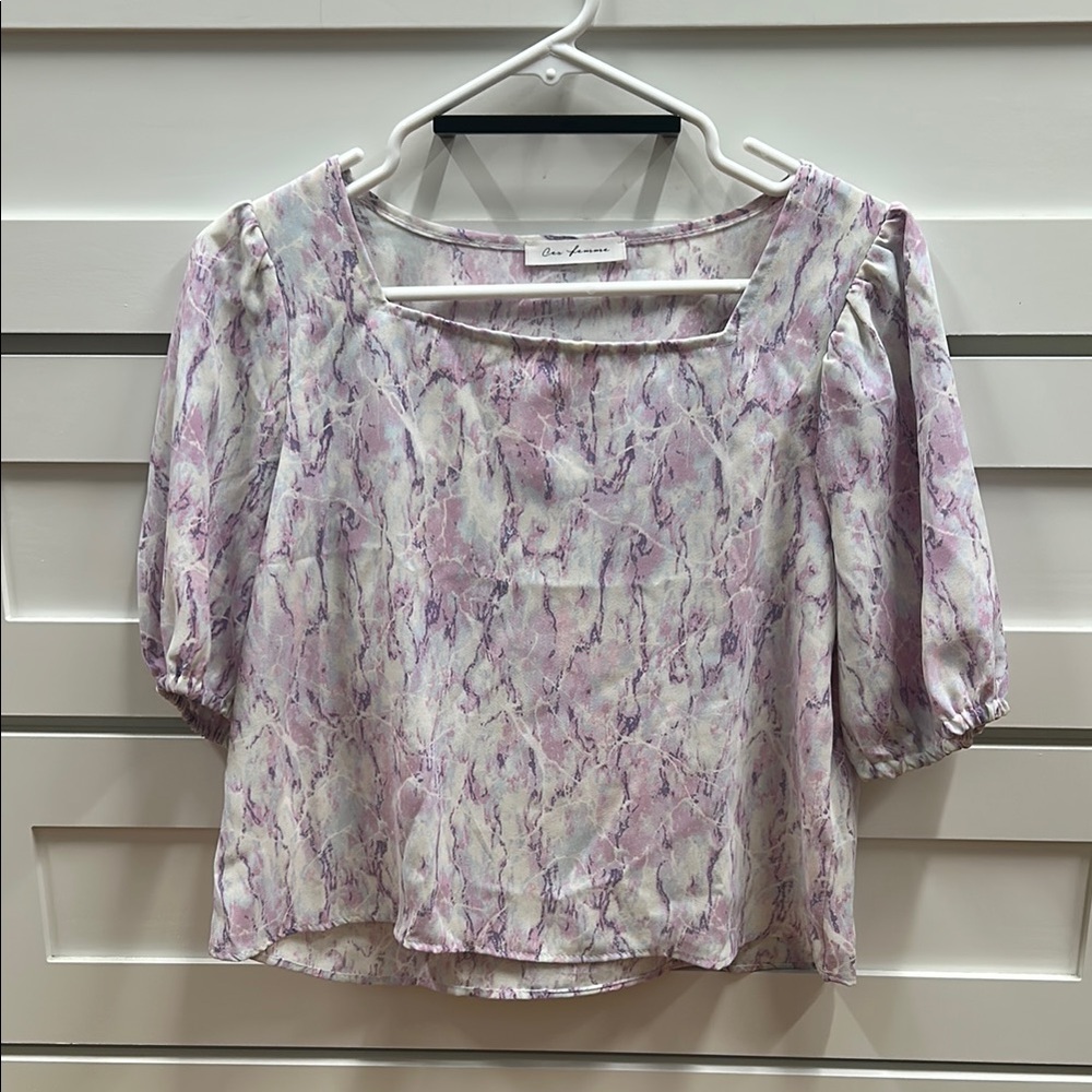 Elegant Lavender Marble Blouse crop length S